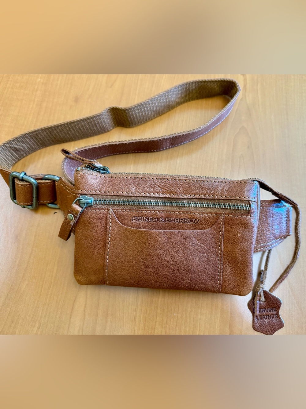 Spikes & Sparrow Genuine Leather Belt Bag Cognac Brown Crossbody Waist SPK-1375